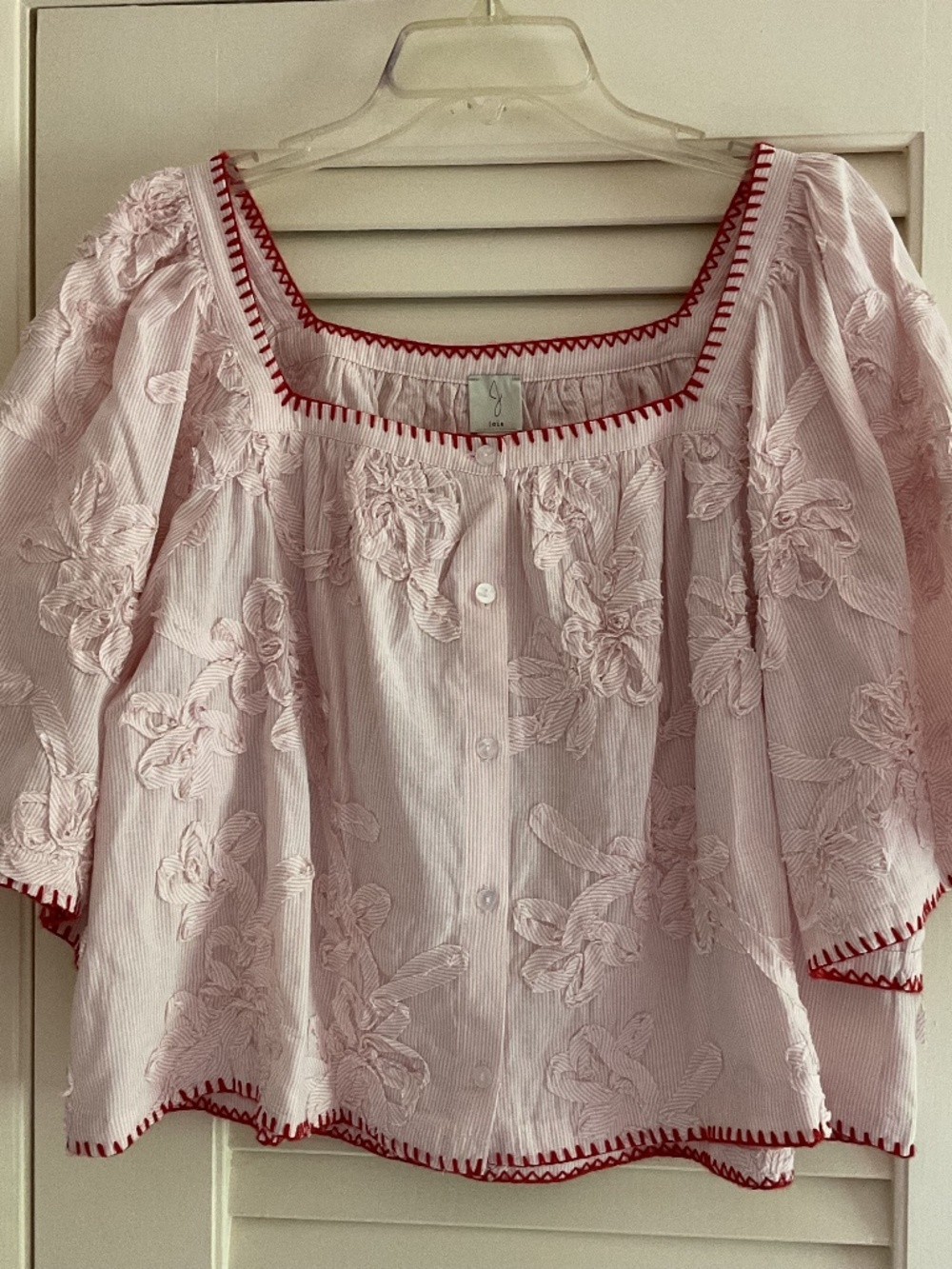 NWT Cotton Floral embroidery Summer square neck Blouse Size US XL